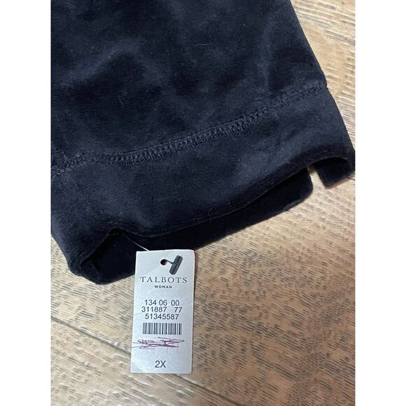 Talbots Woman Black Stretch Velvet Shift Dress 2X NWT $149 3/4 Sleeve Scoop - Picture 3 of 8